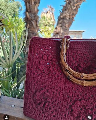Borsa uncinetto Granny Square cotone e bambù