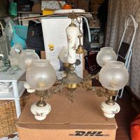 Lampadario in ferro con inserti ceramica