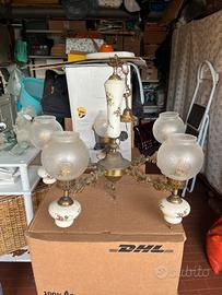 Lampadario in ferro con inserti ceramica