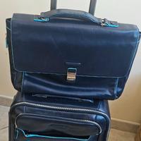Set piquadro trolley + valigetta in pelle blu