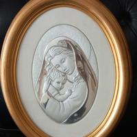 Quadro Madonna in argento cornice foglia oro 