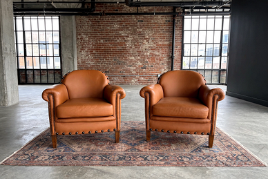 4 Poltrone  in Pelle Cognac con Borchie - Industry