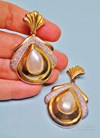 ARGENTO 925 placcato oro orecchini vintage barocco