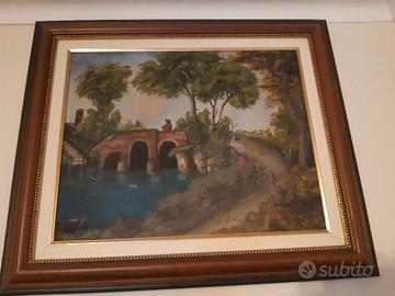 Quadro - su tela - Ponte a tre archi sul Tevere