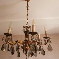 Lampadario in bronzo e cristallo+ 2 appliques