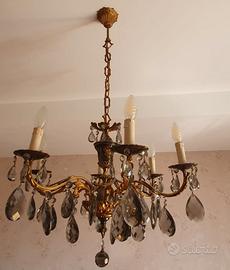 Lampadario in bronzo e cristallo+ 2 appliques
