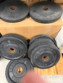 8 Dischi palestra da 5 kg gommati foro  40 mm