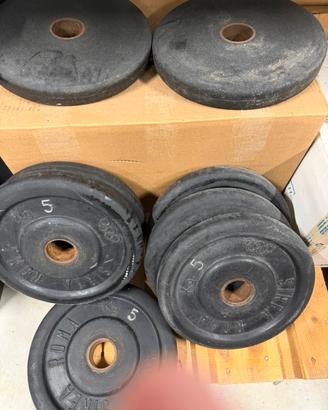 8 Dischi palestra da 5 kg gommati foro  40 mm