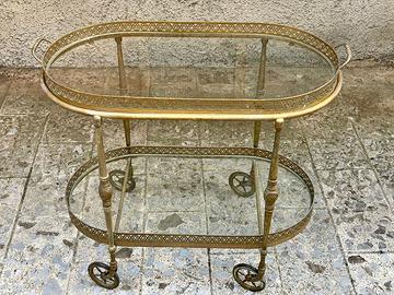 Carrello Bar Vintage in Ottone e Vetro anni 50/60