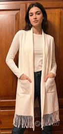 Gilet Lungo Donna Bianco con Frange Stile Boho S