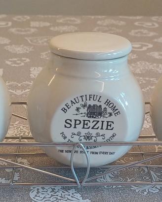 Set 3 contenitori spezie in ceramica con supporto 