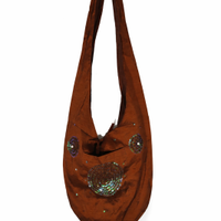 Borsa a spalla stile boho/etnico in tessuto marron