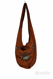Borsa a spalla stile boho/etnico in tessuto marron
