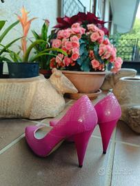 Scarpe tacco alto 10 pelle fuxia serpente marca
