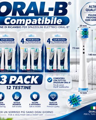 ORAL-B - 12 TESTINE COMPATIBILI SPAZZOLINO ELETTRI