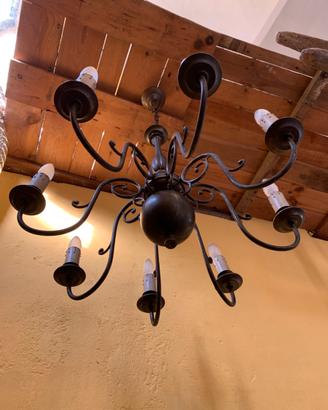 Lampadario sospensione ottone 8 braccia vintage