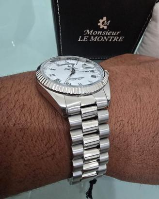 Monsieur Le Montre con quadrante bianco, (Day-Date