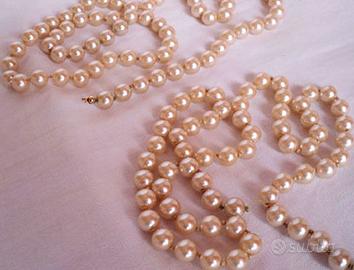 2 Fili di perle bijoutteria colore crema-champagne