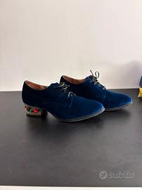 Jeffrey Campbell scarpe velluto blu tacco gioiello
