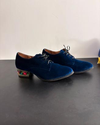 Jeffrey Campbell scarpe velluto blu tacco gioiello