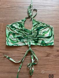 Top Crop Halter Verde Astratto / Psychedelic