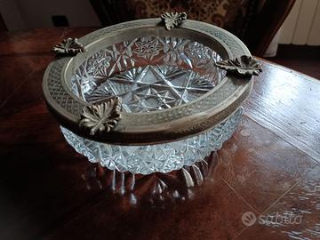 Posacenere d'epoca in argento e cristallo