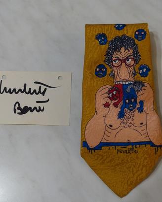 Cravatta Forattini, raffigurato Bossi + autogra