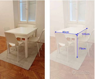 Tavolo bianco compatto e 4 sedie coordinate