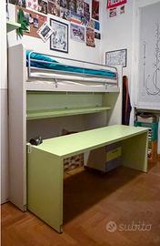 Letto singolo con scrivania e cassetiera