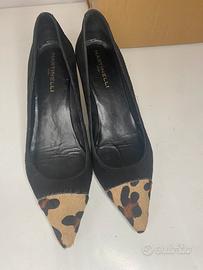Martinelli Decollete Nere Camoscio  punta leopardo