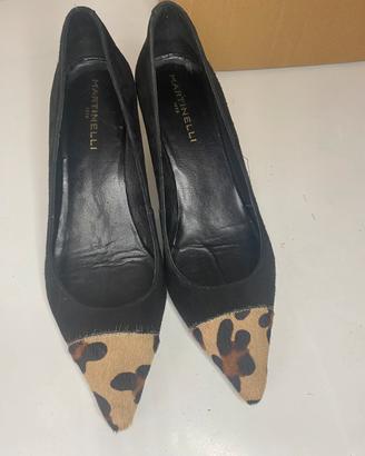 Martinelli Decollete Nere Camoscio  punta leopardo