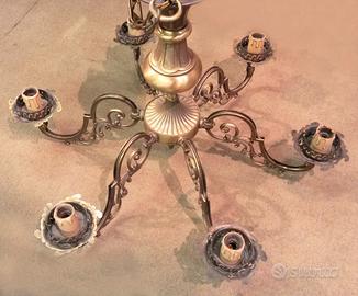 Lampadario vintage in ottone 6 luci