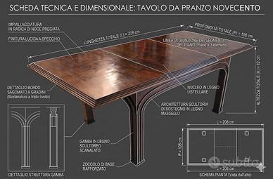 Set Tavolo,Credenza,Mobile 900 legno noce pregiato