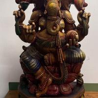 Statua in legno Ganesh intarsiata a mano originale