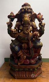 Statua in legno Ganesh intarsiata a mano originale