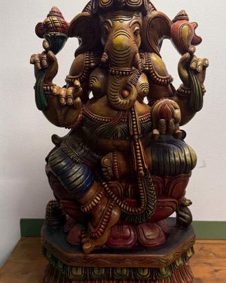 Statua in legno Ganesh intarsiata a mano originale
