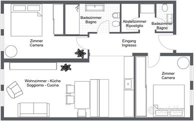 Trilocale con due bagni nel cuore di Brunico
