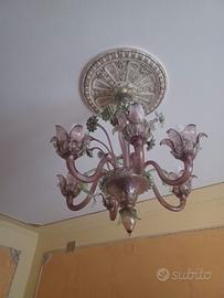 lampadario di vetro murano con6 fiori