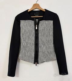 PINKO Giacca in tweed nera bianca vera pelle