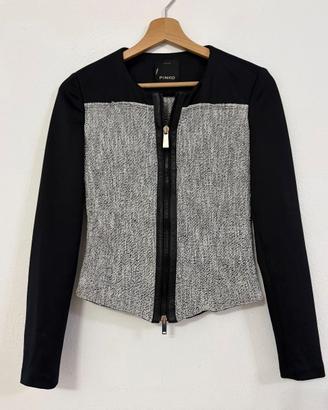 PINKO Giacca in tweed nera bianca vera pelle