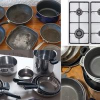Pentole (55)& piano cott gas 4 fuochi solo 1€ /pz