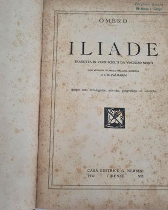 Omero Iliade Libro Vincenzo Monti Nerbini 1930