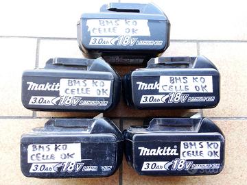 lotto 5 batterie 18V @ 3000mAh ( celle ok - bms ko