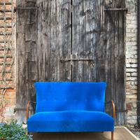 DIVANO PRIMI 900 CILIEGIO MASSICCIO VELLUTO BLU