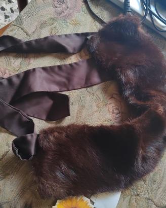 collo in vera Pelliccia di visone marrone vintage 