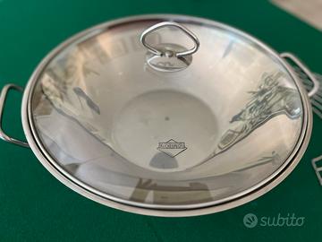 Kuchenprofi wok in acciaio con coperchio in vetro