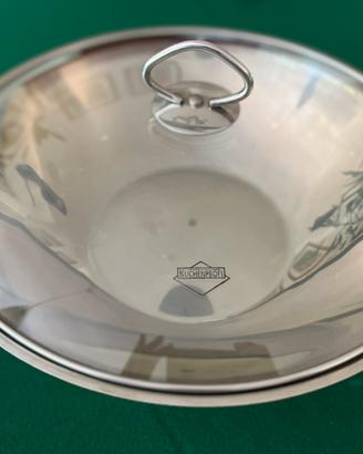 Kuchenprofi wok in acciaio con coperchio in vetro