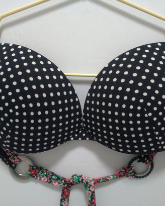 BIKINI PUSH UP NERO A POIS E BRASILIANA NERA