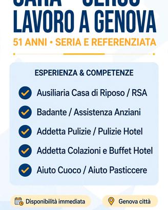 Badante, pulizie colf,settore ristorazione 