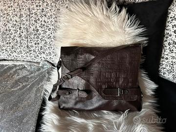 Borsa vera pelle marrone con tracolla vintage